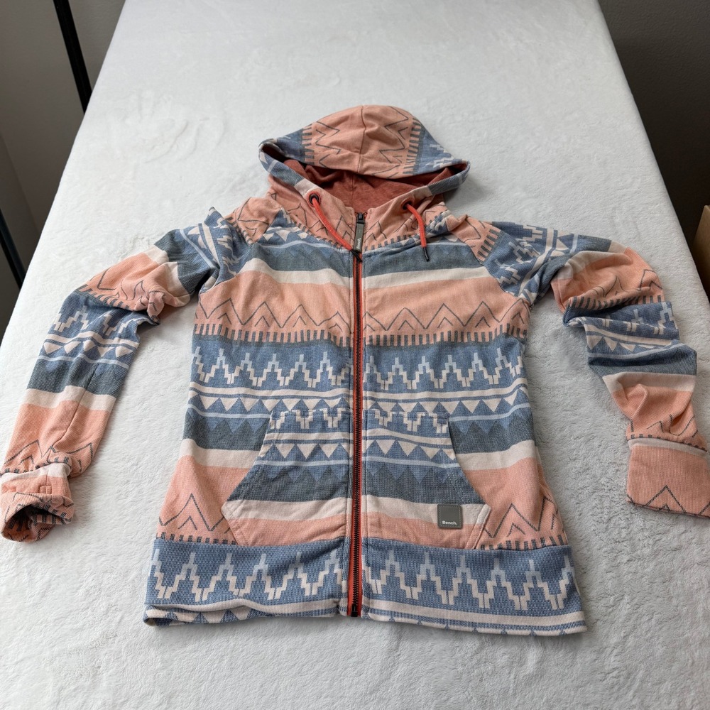 Bench‎ Zip Up Hoodie Women M Peach Blue Geometric Tribal Print 15S1 BLEA 3195D